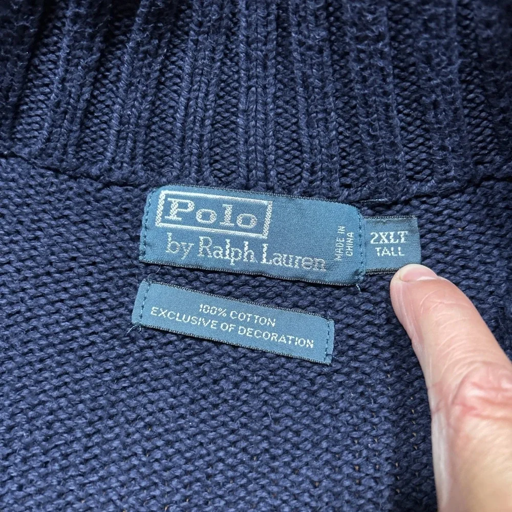 Polo Ralph Lauren Cotton Knit 1/4 Zip Navy Blue Sweater Men's Size 2XLT‎